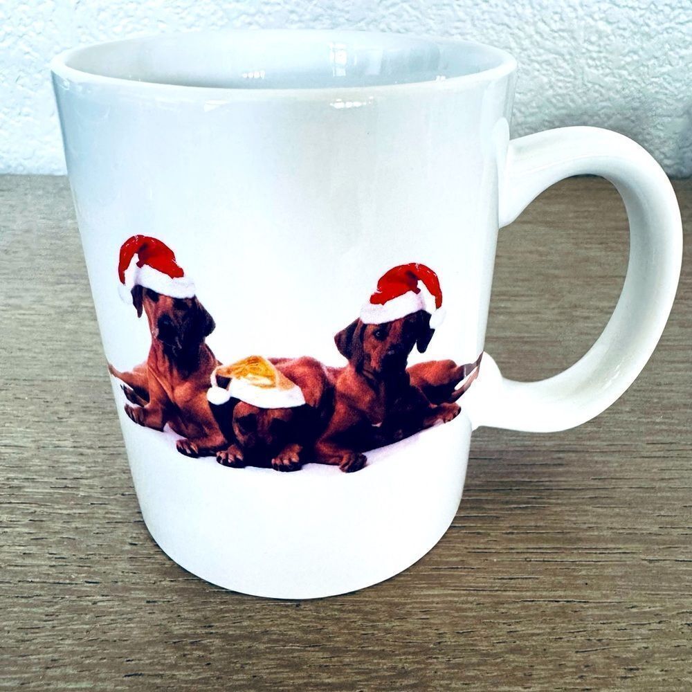 Santa Claus Hat Dog Print Graphic Ceramic Christmas Holiday Mug Cup